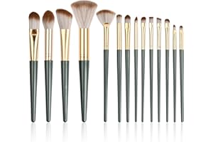 FESSOSKO 14Pcs Pinceaux Maquillages Professionnel, Cosmétique Pinceaux Kit Pinceau Estompeur Maquillage Yeux Poils Synthétiques, Vert Foncé Maquillage Set de Brosse pour Blush (Pinceaux uniquement)