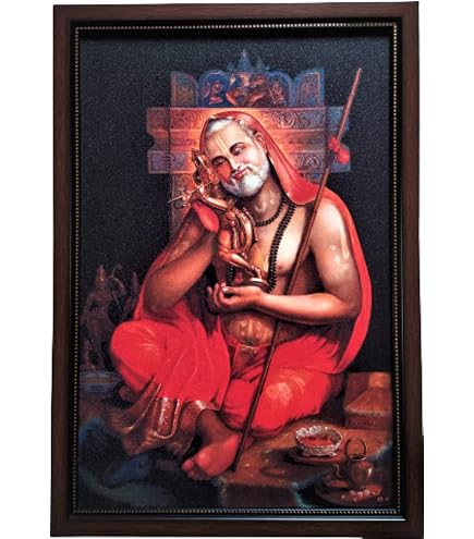 Pavan Photo Raghavendra Swamy Wandgemälde – Gerahmt, Holz, Gold, 15,2x20,3 Cm, Für Spirituelle Dekoration