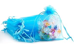 XMASOLDECOR 30PCS Lake Blue Organza Gift Bags 7x9cm Small Jewellery Bags Wedding Favours Bags Drawstring Gift Bag for Candy, Lavender, Anniversary and Baby Shower