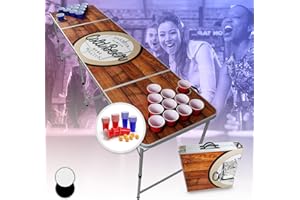 Beercup Bierpong Tische, Beer Pong Set für Partyspiele, Beerpong Tisch Klappbar & Höhenverstellbar, Beer Pong Tisch mit Red Cups-Becherhalter, Bierpong Tisch Wasserfest, Bierpongtisch mit Eisfach