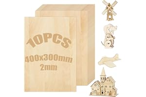 ASelected Lot de 10 Feuilles de Contreplaque A3 Plaque de Bois Naturel, 400 × 300 × 2 mm Feuilles de Bois, Minces de Bois Pour Bricolage Artisanate en Bois Modèles et Peintures