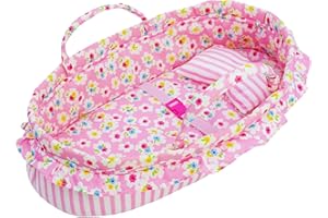 Lullaberry Cozy Dream Puppenwiege, tragbar, geeignet für American Girl Puppen bis zu 46 cm, weiches Kissen und Sicherheitsschnalle, Rosa