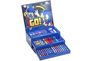 TDL Sonic Art Set 52pc Colouring Tool Box - Pencils Pens Paint Art & Craft Supplies - Kids Activity Stationery Chest