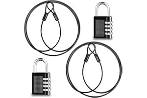 YUANYUU 2 Piezas Cable Acero Plastificado, 1.5m Cable Acero De 2 Lazo, Cable de Seguridad con Cerradura de Combinación, para Antirrobo Bicicleta, Maleta Viaje, Motocicleta