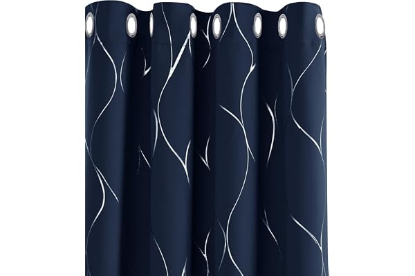 Deconovo Rideaux occultants avec Anneaux, Rideaux imprimés avec œillets pour Chambre à Coucher, Salon, 140x290 cm (L x H), Bleu Marine, 2 pièces
