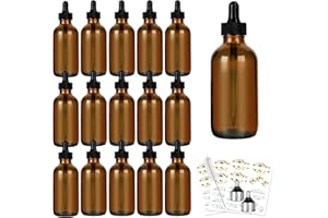 HYCKee 16 Pack (120 ml) 4 oz Amber Glass Boston Bottles with Glass Eye Droppers, Dropper Bottles for Essential Oils & Lab Chemicals & More Liquids Ideal for Mom & Friends