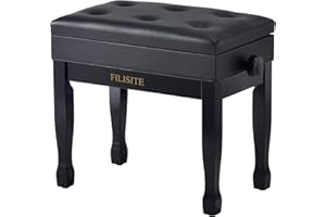 FILISITE Adjustable Height Piano Stool Bench PU Leather Cushion Wooden Keyboard Seat with Music Storage (Black)