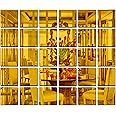 Wall1ders Squaer 30 Golden 4 inch (Each Piece Size 10 cm) Acrylic Mirror Wall Sticker