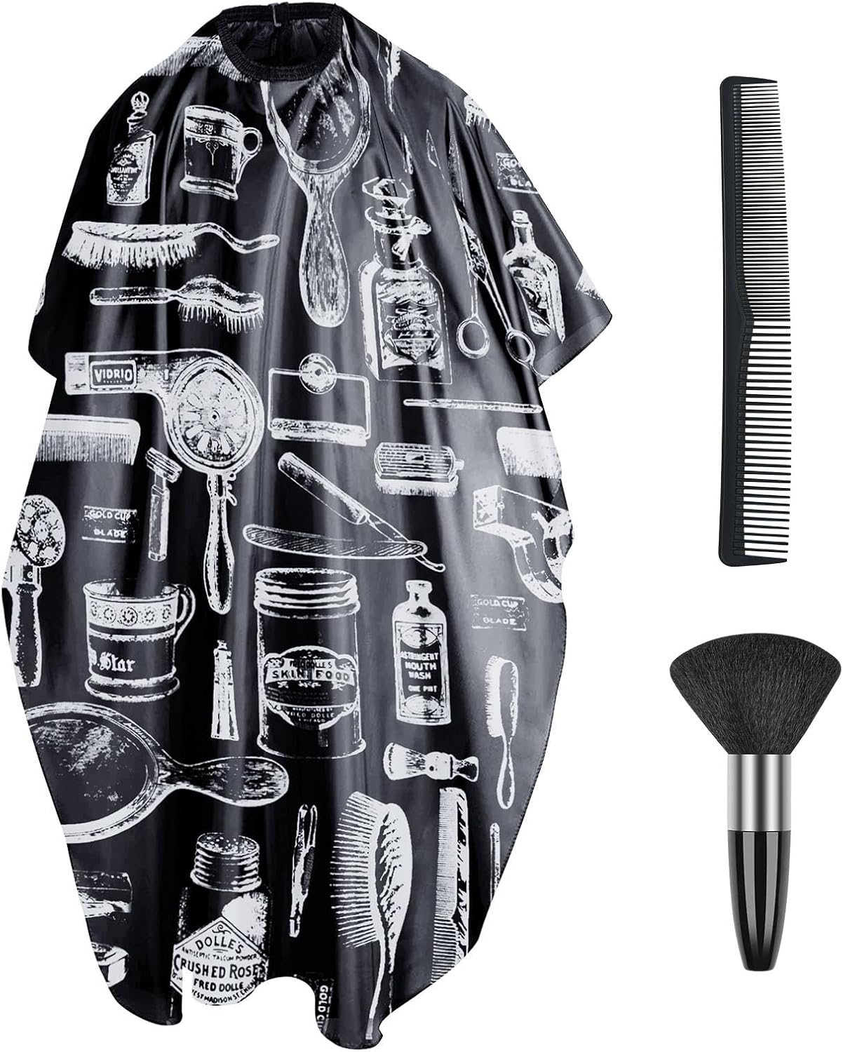 LOPHE Capas de Peluquería, Capa de Peluquería Negra, Impermeable Capa de Peluquería con Cepillo y Peineta, Capas de Barbero para Uso en Estudio y Hogar