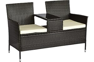 ‎OUTSUNNY Outsunny Polyrattan Gartenbank Gartensofa Sitzbank mit Tisch 2-Sitzer Stahl Braun B133 x T63 x H84cm