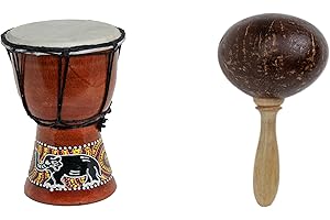 20cm Kinder Djembe Trommel Bongo Drum Deko Bunt Elefant + Kokos Rassel Maraca R2