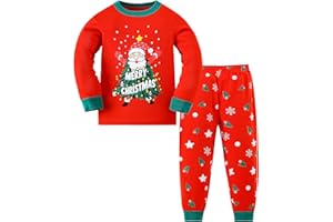 Pilipulu Weihnachts Schlafanzug Weihnachten Pyjama Kinder Unisex Mädchen Christmas Xmas Langarm Baumwolle Nachtwäsche 3-13 Jahre Größe 98-152