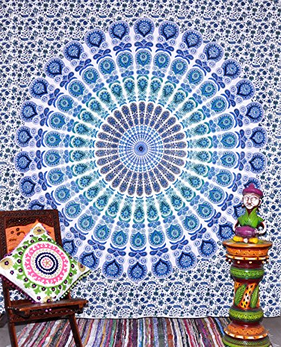 Rawyal-Indian Peacock Mandala Tapestry ,Indian Wall Hanging ,Hippie Indian Tapestry,bohemian Wall Hanging,queen Bedspread Throw Decor Art by Rawyal - 2