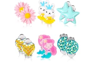 YAOMIAO 6 Paia Orecchini a Clip per Bambina Simpatici Clip per Orecchie in Resina Acrilica 3D Cartoon Orecchini a Clip di Sirena Coniglio Stella Fiore per Costume Orecchini per Principessa Gioca
