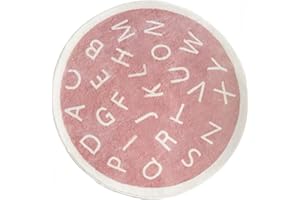 FOURIDING ABC Tapis rond en peluche douce avec motif de l'alphabet pour chambre d'enfant, jeu éducatif, coussin de sol antidérapant pour salle de classe, salle de jeux, chambre à coucher (80 x 80 cm, rose)