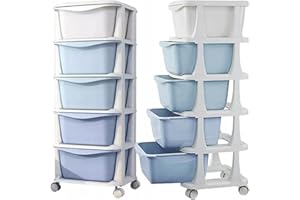ECARLA Mehrfarben Kinderregal mit aufbewahrungsboxen mit 4 Räder, Höhenverstellbar Kinderzimmerregale aufbewahrungsbox Kinder, Kunststoffregal, Schrank Organizer mit 5 Schubladen (Variante 1)