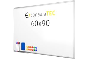 SANAWATEC Whiteboard magnetisch (90 x 60 cm) magnettafel Magnetwand beschreibbar mit Alurahmen Pinnwand Tafel inklusive 3 Whiteboard Stifte, 12 Magnete und Schwamm trocken abwischbar