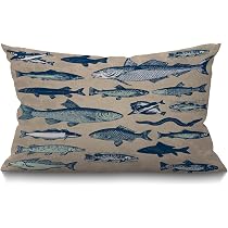 AOYEGO Vintage Fish Throw Pillow Cover - 12x20 Inch Cotton Linen, Double-Sided Print (Insert Not Included)