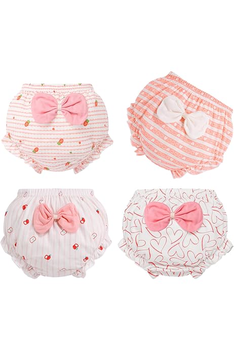 Lot De 4 Culottes Bloomer Bébé Fille | 100% Coton Souple | Bas De Bain Ou Style Éthique