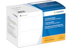 ‎HERMA HERMA 4319 Frankieretiketten für Frankiermaschinen, doppelt, 163 x 45 mm, 1000 Stück, selbstklebend, matt, 2fach Papier Frankier-Etiketten Klebeetiketten Aufkleber, weiß