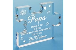 Funnli Cadeau Fete des Peres, 3,35 x 2,76 Pouces Bloc Acrylique Gravé Puzzle Cadeau pour Papa, Idee Cadeau Fete des Peres, Cadeau Anniversaire Papa, Don Papa de sa Fille