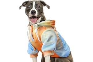 Eyein Hundehoodie für kleine mittlere und große Hunde, Warmer Flanell Hunde Kapuzenpulli mit Taschen und Leine Portal, Weiche Hundebekleidung für Frühling Herbst Winter (Orange-Blau Tie Dye, XXL)