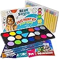 Blue Squid Face Paint Kit & Body Crayon Sticks Bundle - 18-color Face Painting Kit for Kids & 18 XL Crayons & Markers for Skin with 24x Stencils, Brushes, and Design Book, Ideal for Toddlers & Parties