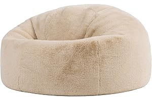 icon Kingston Faux Fur Fluffy Bean Bag, Beige, Large Adult Bean Bag Chair with Filling Included, Comfy Chair, Living Room Furniture, Bedroom Furniture