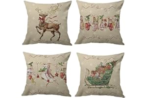 Hangood Cushion Covers Cover 18x18 Christmas Xmas Classic 45cm x 45cm Cotton Linen Throw Pillow Case Set of 4pcs
