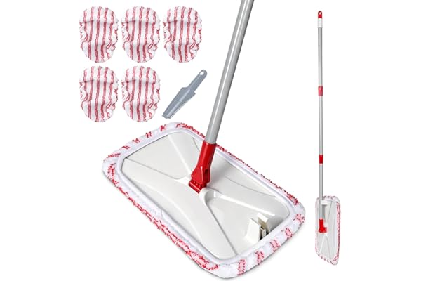 Zvonema Balai Serpillère, Grande Balai Plat avec 5 Tampons en Microfibres, Balai Nettoyage Sol pour Maison, Stratifié, Carrelage, Parquet, 1 Brosse