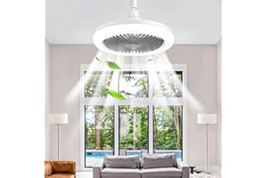 BOMKRA Deckenventilatoren mit Beleuchtung mit Fernbedienung, Timing, 3-farbig dimmbare LED, kleine elektrische Ventilatorlampe für kleine Räume, Schlafzimmer, Zuhause, Büro (Grau mit Fernbedienung)