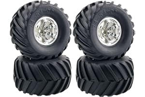 KINGCOO 4PCS RC Truck Tires 135MM Rubber Tyres and Plastic Wheel Rims Accessories for Monster Truck 1/10 RC car for HSP HPI Tamiya Kyosho Truggy (Silver)