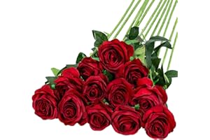 GIUSOBG 12 Pz Rose Finte in Seta Artificiale Bouquet 52cm Fiori Finti di Rosa con Steli Lunghi Rosso Fiori Artificiali Finte Artificiali per Decorazioni per la Casa di Nozze
