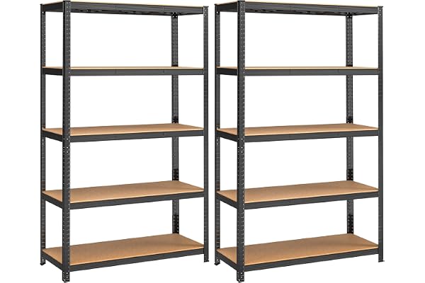 SONGMICS Tung hylla med 5 nivåer, uppsättning om 2, stålhylla, snabbmontering, garage, lager, förråd, lastning 750 kg, 60 x 120 x 200 cm, svart GLR060B02