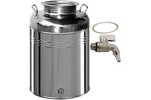 APOKERFACE BELVIVERE Contenitore fusto bidone olio Inox 18/10 made in Italy con rubinetto salvagoccia e guarnizione (30 litri)