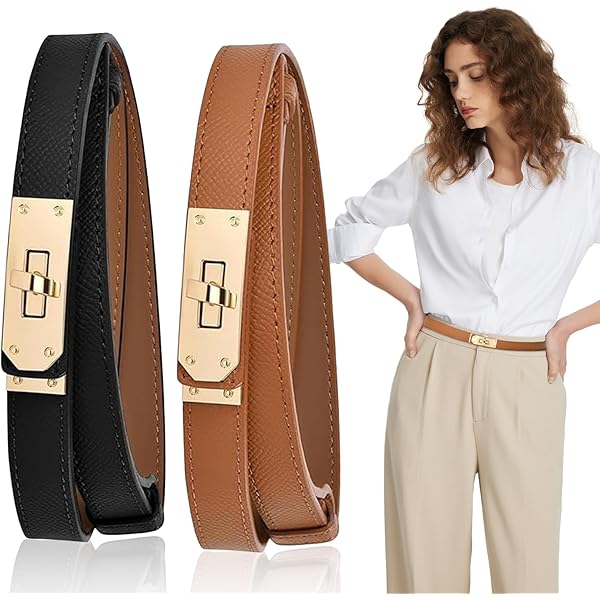 2 Cinture Sottili Donna In Pelle PU - Regolabili Con Fibbia A Torsione Per Jeans E Vestiti - Foto 6