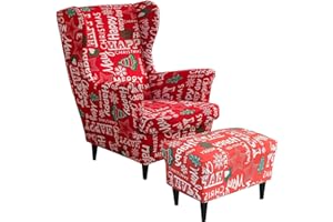 AQIGR Wing Chair Cover w 2 kawałkach i Footstool Cover Stretch Wingback Chair Slipcovers z Ottoman Cover Wingback Chair Slipcover Footstool Protector Covers for Dogs (Color : #29)