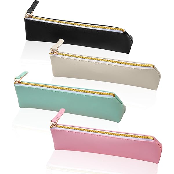 Lederen etui 2 stuks smalle, draagbare kleine platte zachte met ritssluiting, eenvoudige make-uptas, lippenstifthoes voor dames en heren, thuis, kantoor, reizen buiten (zwart, bruin