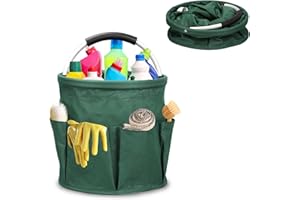 YALLMIE 17L Organiseur de Nettoyage, 28x28cm Étanche Panier de Nettoyage avec Poignée e 6 Poches, Panier Menage Pliable Organisateur de Produits de Nettoyage en Tissu Oxford pour Jardin, Menage (Vert Foncé)