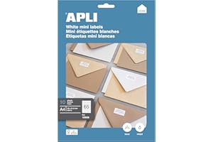APLI 12926 - Etiquetas blancas permanentes adhesivas imprimibles, Inkjet-Laser-Copy, tamaño etiqueta 38 x 21,2 mm, cantos rectos, pack de 10 hojas A4 (650 etiquetas), Ideal para sobres y paquetes