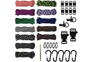 AUFODARA Paracord Bracelet Kit, 12 Colours Paracord Cord Combo Craft Kit with Paracord Buckles Carabiner Clips Needle Key Rings for DIY Bracelet Lanyard Keychain Dog Collar Tent Rope (Colors -A, 10ft x 12)