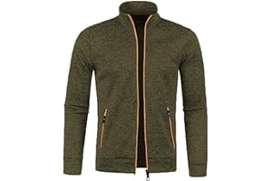 CAZOY Mens Lightweight Full Zipper Coat Jacket Open Front Stand Collar Cardigan Sweater Jumper with Pockets Men Long Sleeve Zip Up Sweatshirt Pullover Tops for Gym Fitness UK Size 8 22