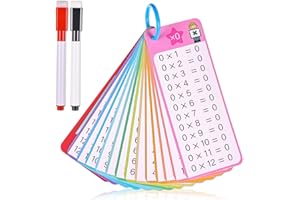PRASACCO Times Table Flash Cards 0-12 - Tabla de multiplicación con 2 marcadores de borrado en seco para juego de matemáticas de primer a tercer grado