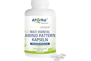 ‎APORTHA APOrtha® Multi Essential Amino Pattern – 300 Kapseln mit 8 essentiellen Aminosäuren nach Prof. Dr. Lucà-Moretti, ausgewogenes Aminosäuren-Profil, EAA Kapseln, vegan, ohne Zusätze