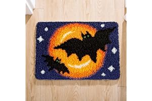 Myriad Choices Halloween Fledermaus Knüpfhaken Kits 50 x 38 cm, DIY Knüpfhaken Teppich Kits für Anfänger Erwachsene Kinder, Halloween Fledermaus Home