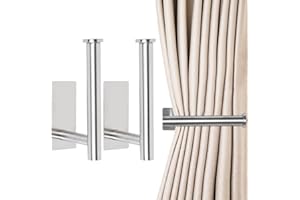 YUFFQOPC 2Pcs Adhesive Curtain Holdbacks, L Shaped Self Adhesive Curtain Tie Backs No Drill Tie Backs for Curtains Fixing or Hanging Items(Silver)