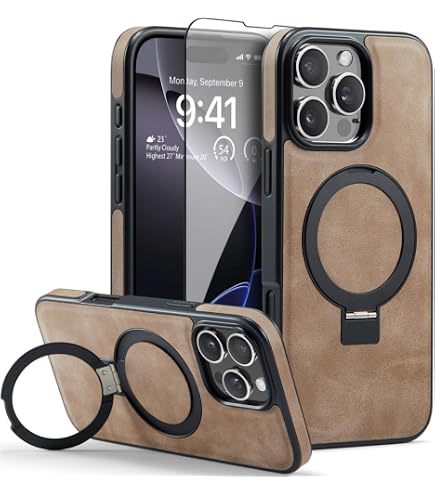 MOBESV Lederhülle Für IPhone 16 Pro Max - MagSafe Kompatibel, Dünn & Elegant Mit Logo-Ansicht, Schwarz