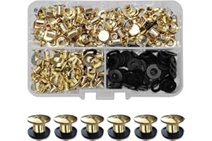 SHSMPXOY 90 Juegos Remaches Tornillo Encuadernacion, M5*5Tornillos de Chicago,Remaches de Tornillo Para Cuero Reparación para Bolsos, Libros, Collares, Mochilas, Correas de Perro, Correas (Oro)