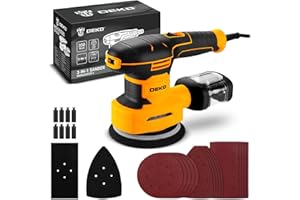 DEKOPRO Lijadora Orbital 3 en 1: Lijadora Orbital Con Cable de 300W, 13000RPM, Con 15 Hojas De Papel de Lija, Juego de Lijadoras Eléctricas de 6 Velocidades Para Carpinteros.