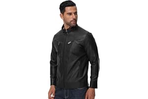 DON JOHNSON Giacca in Pelle Sintetica da Uomo Giubbotto in Similpelle Stile Biker in Finta pelle Casual Vintage